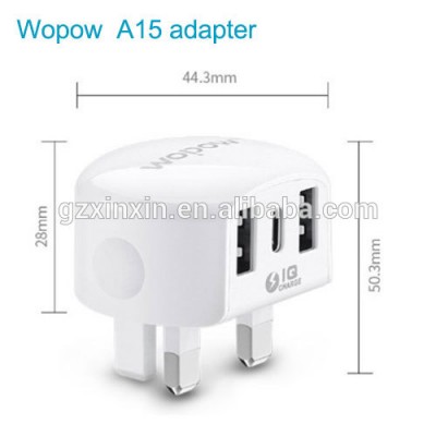 WOPOW A15 3 ports smart uniwall charger 3.4a universal uk plug chargers